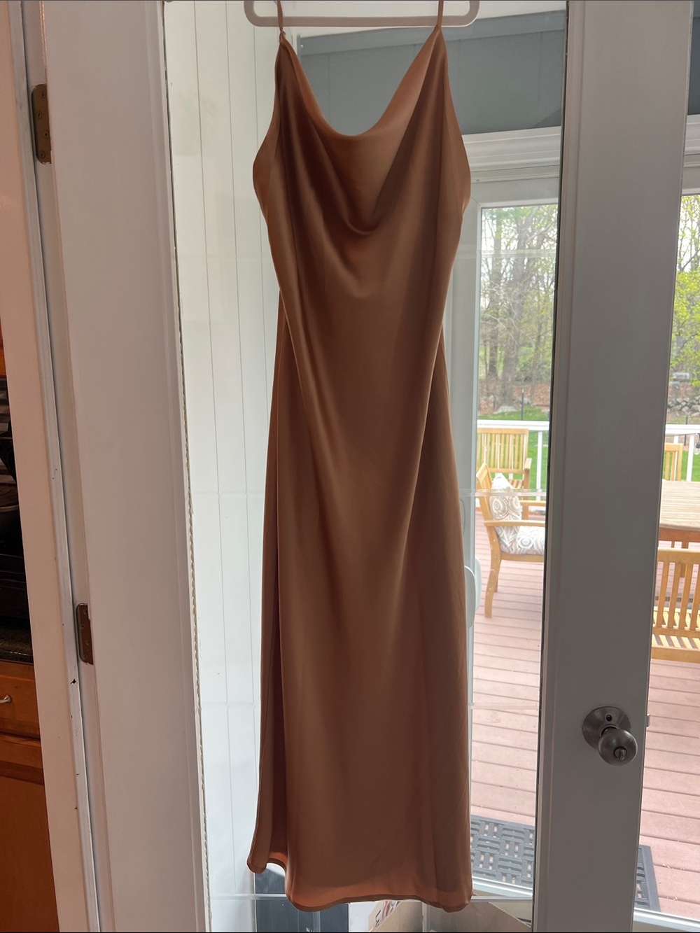 Satin Slip Dress with Cowl Neck in Champagne